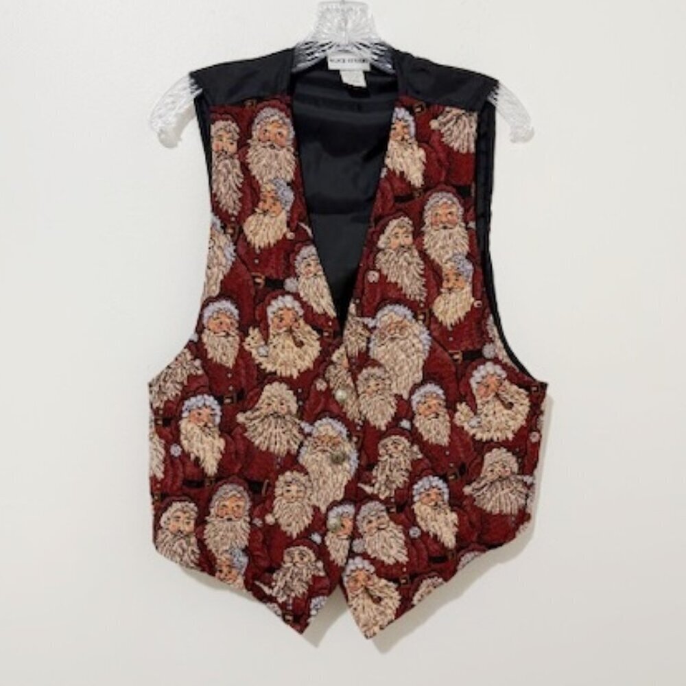 Vintage Alice Stuart Santa Christmas Tapestry Vest Santa Claus Holiday Size L